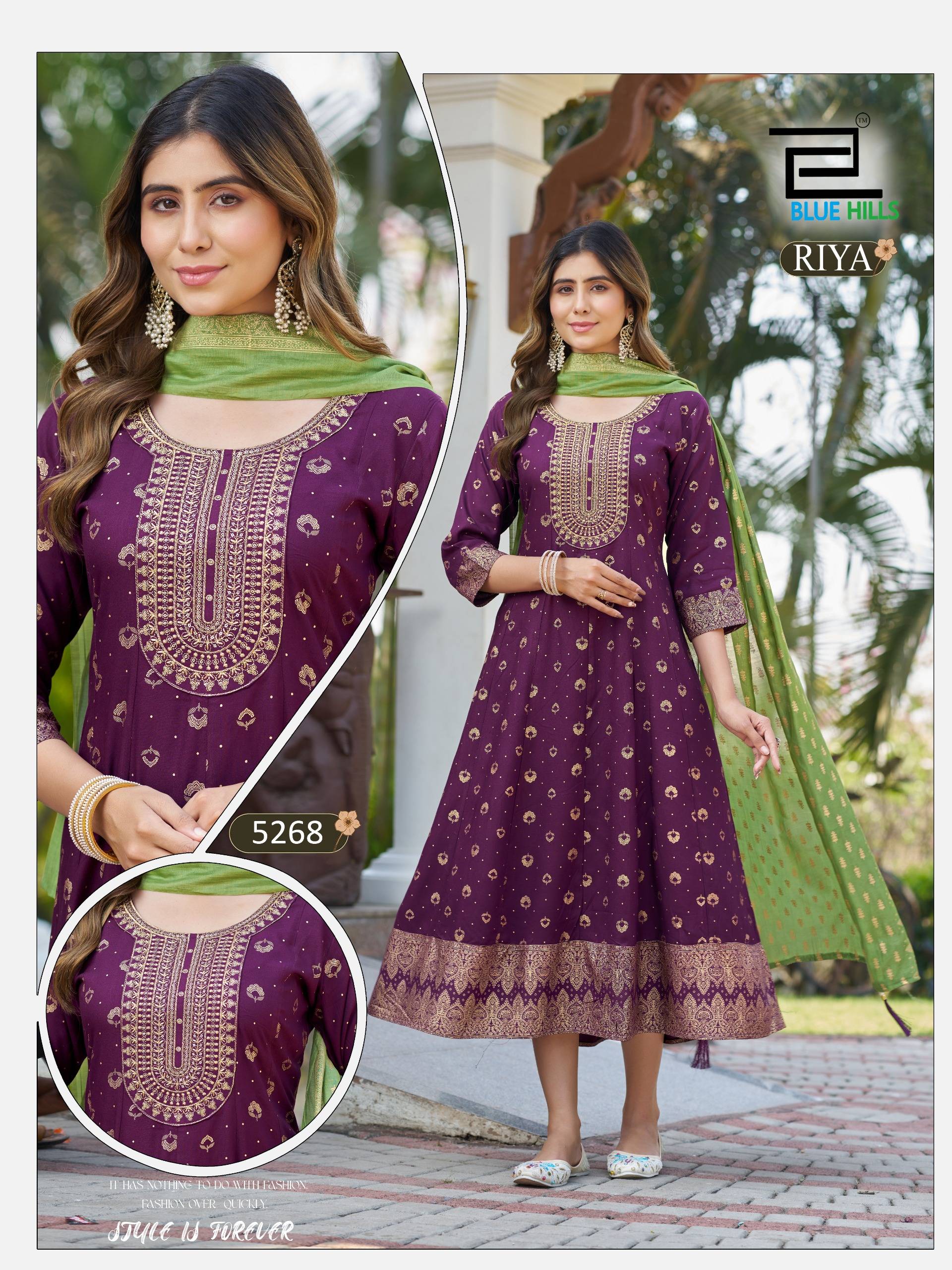  RIYA By Blue hills 5265 To 5270 Series Beautiful Festive Suits Colorful Stylish Viscose RAYON 14 Anarkali Gown At Wholesale Price